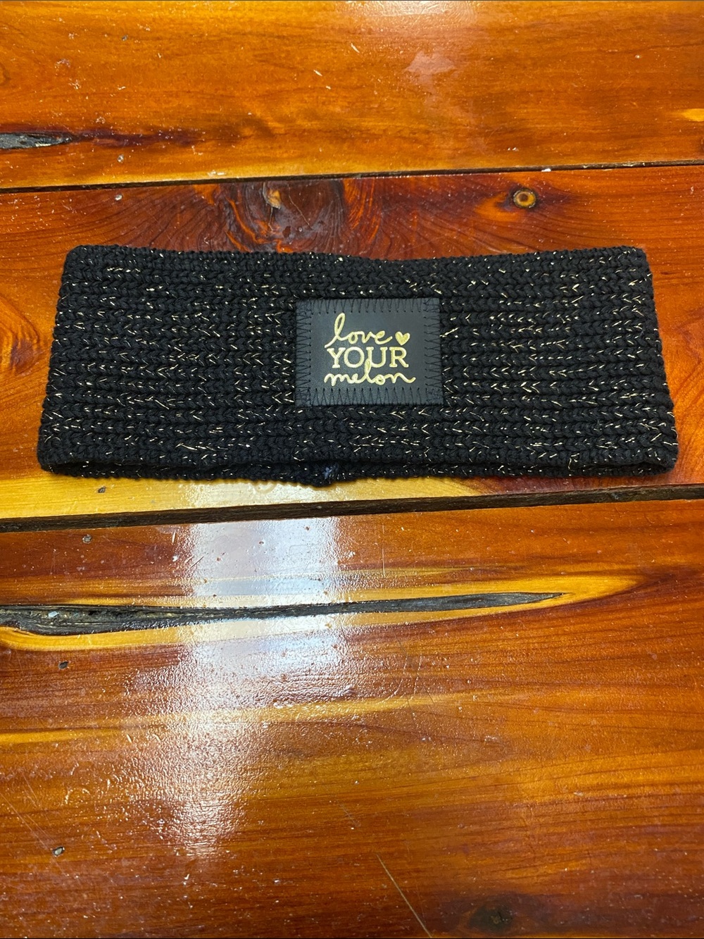 Love Your Melon Black Knit Headband with Gold Thread Detail T1